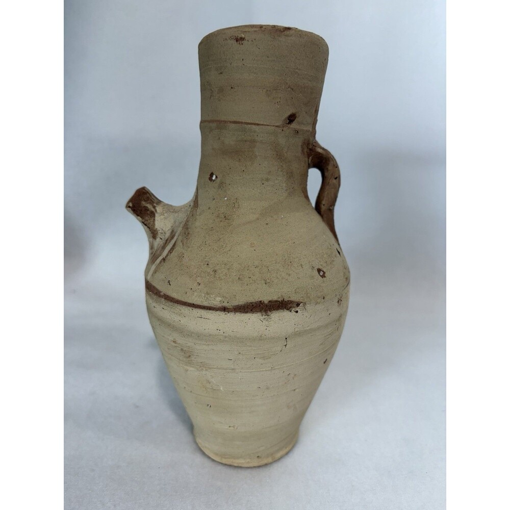 Antique Primitive Flower Frog Vase Handmade Terracotta Handle Spout